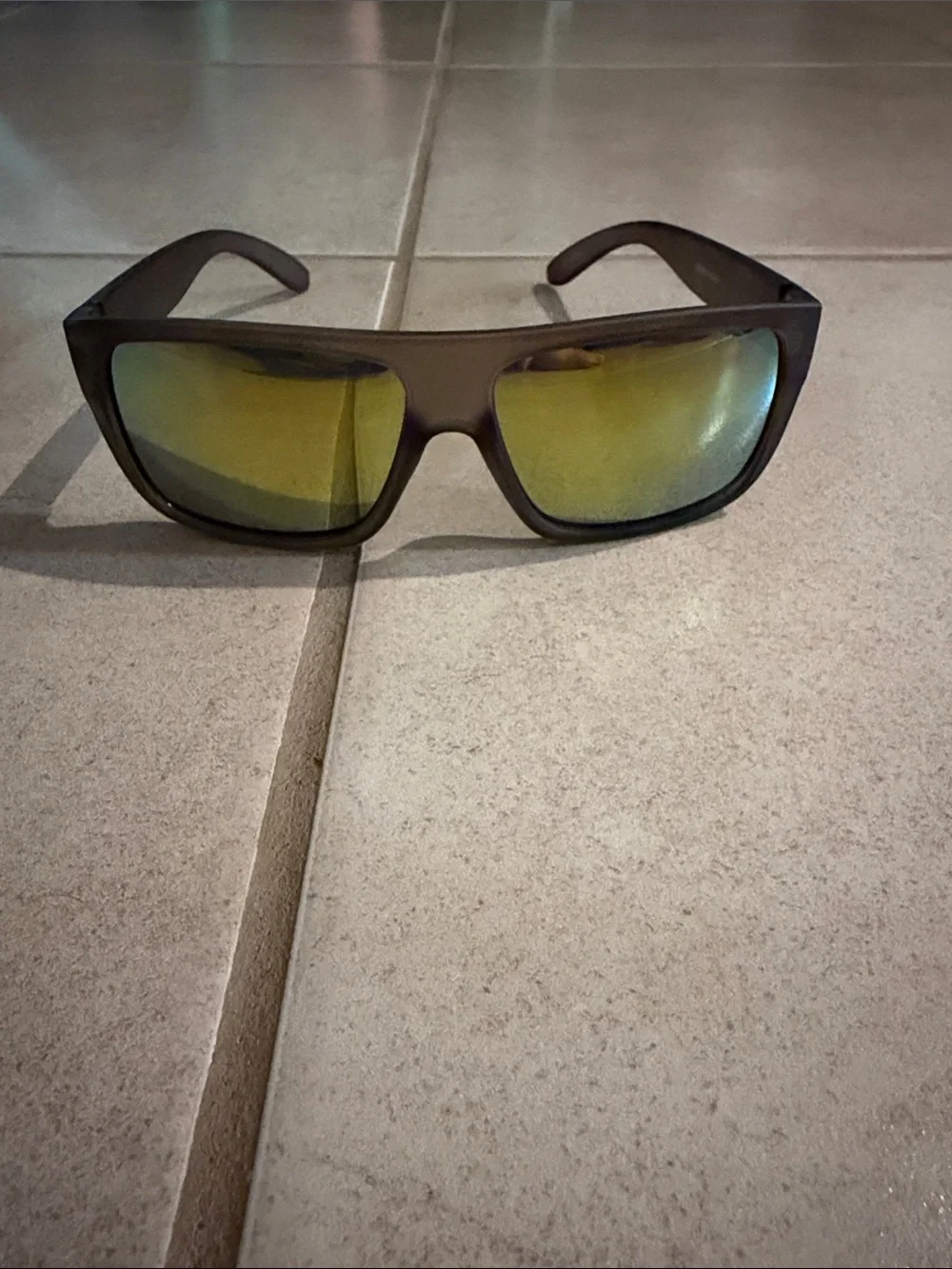Matte Black Sunglasses with Yellow Mirrored Lenses